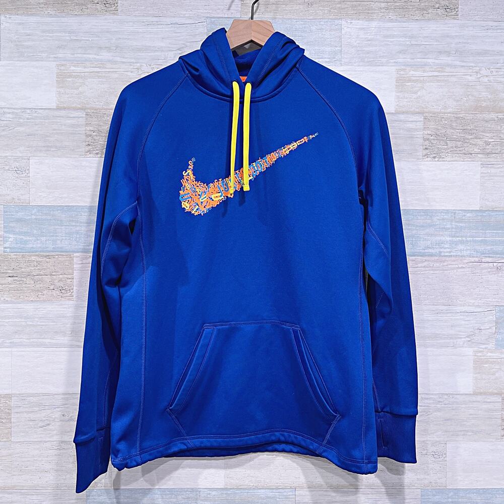 Nike Just Do It Swoosh Logo Tech Hoodie Blue Fleece Therma Fit Mens Medium